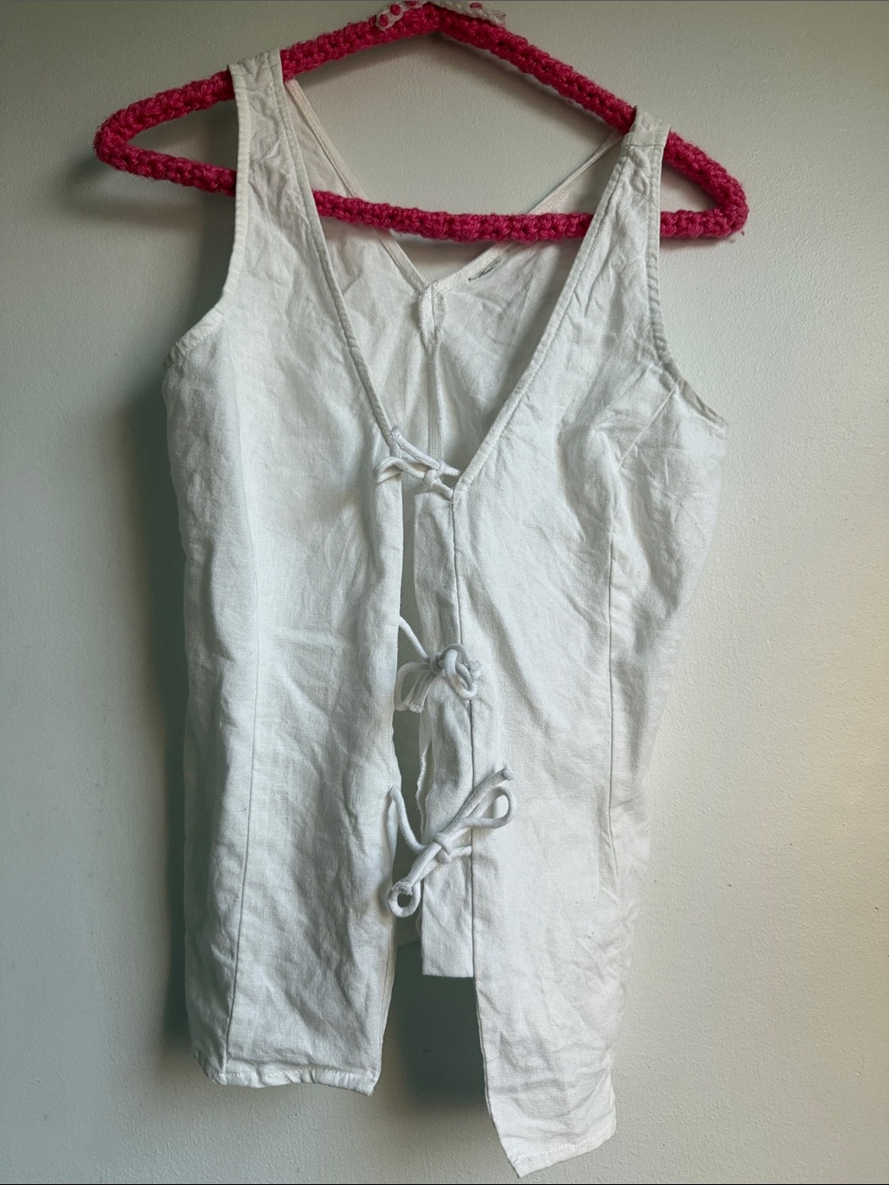 White Linen Blend Tie Front Sleeveless Tunic Top | Boho